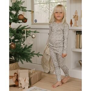 Rylee + Cru Pajama Set Holiday Vines | White/Olive Green/Tan | 4-5 Years